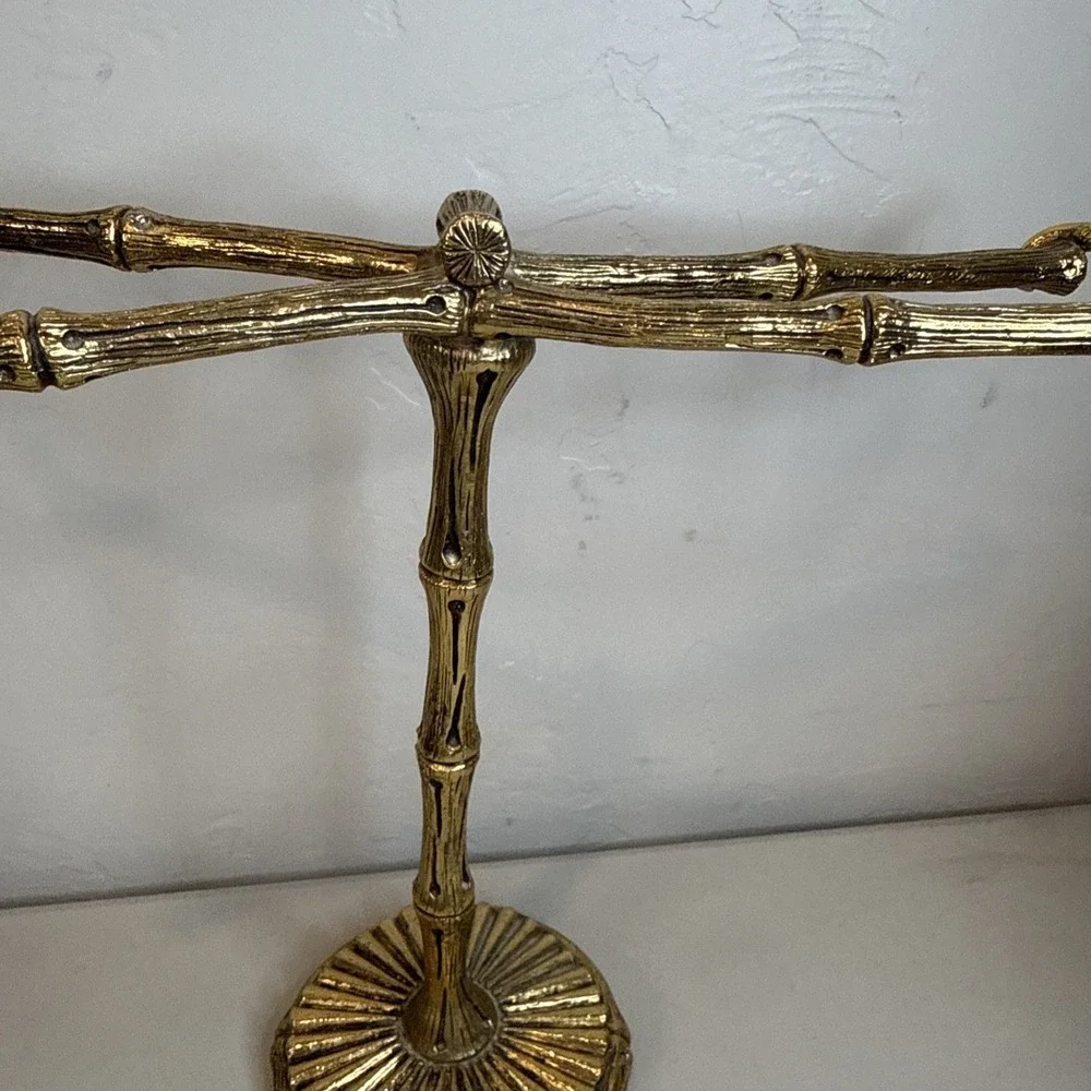 Vintage Brass Jewelry Stand Organizer Necklace Holder Display Rack Gold Ornate